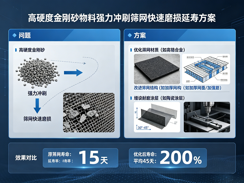 高硬度金刚砂物料强力冲刷筛网快速磨损延寿方案