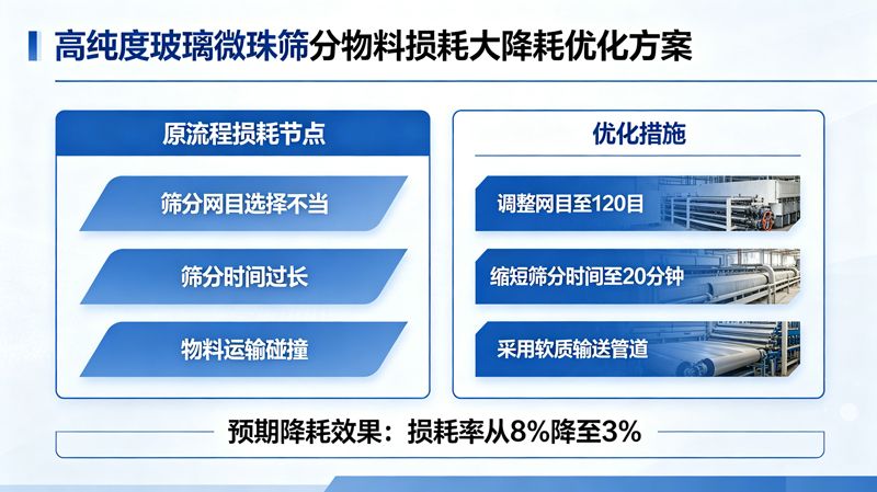 高纯度玻璃微珠筛分物料损耗大降耗优化方案